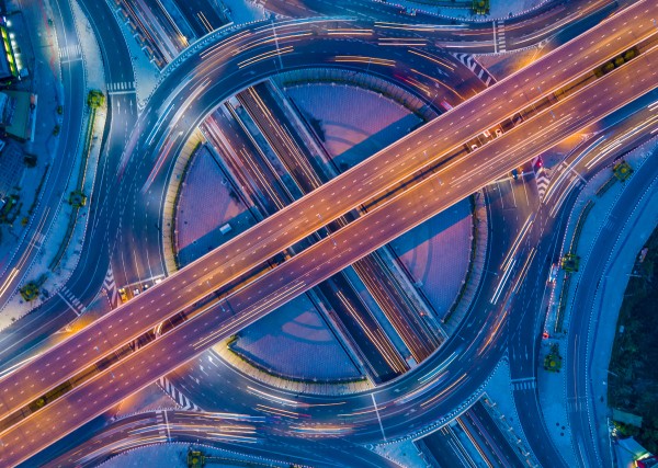 A drone shot of a large highway infrastructure
